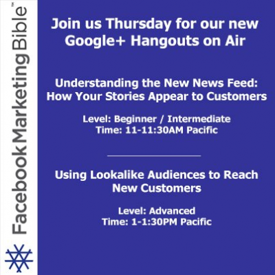 Join the Facebook Marketing Bible for a Google+ Hangout on Air Thursday, 3/28