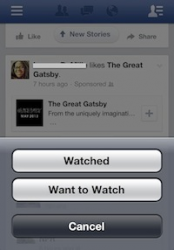 ‘Watched’ and ‘want to watch’ buttons come to Facebook’s Sponsored Stories