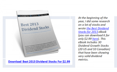 TSX 60 Ex Dividend Date + Best 2013 Dividend Stock Update +19.67& US & 6.34% CDN
