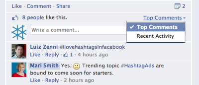 Facebook allows page admins to sort comments chronologically or by activity