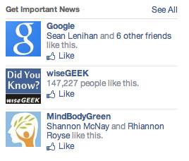 Facebook sidebar prompts page likes to ‘Get Important News’