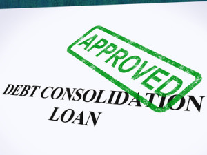 Debt Consolidation Loan Approved Stamp Shows Consolidated Loans