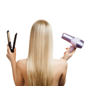 Blonde hair and hairdresser's tools